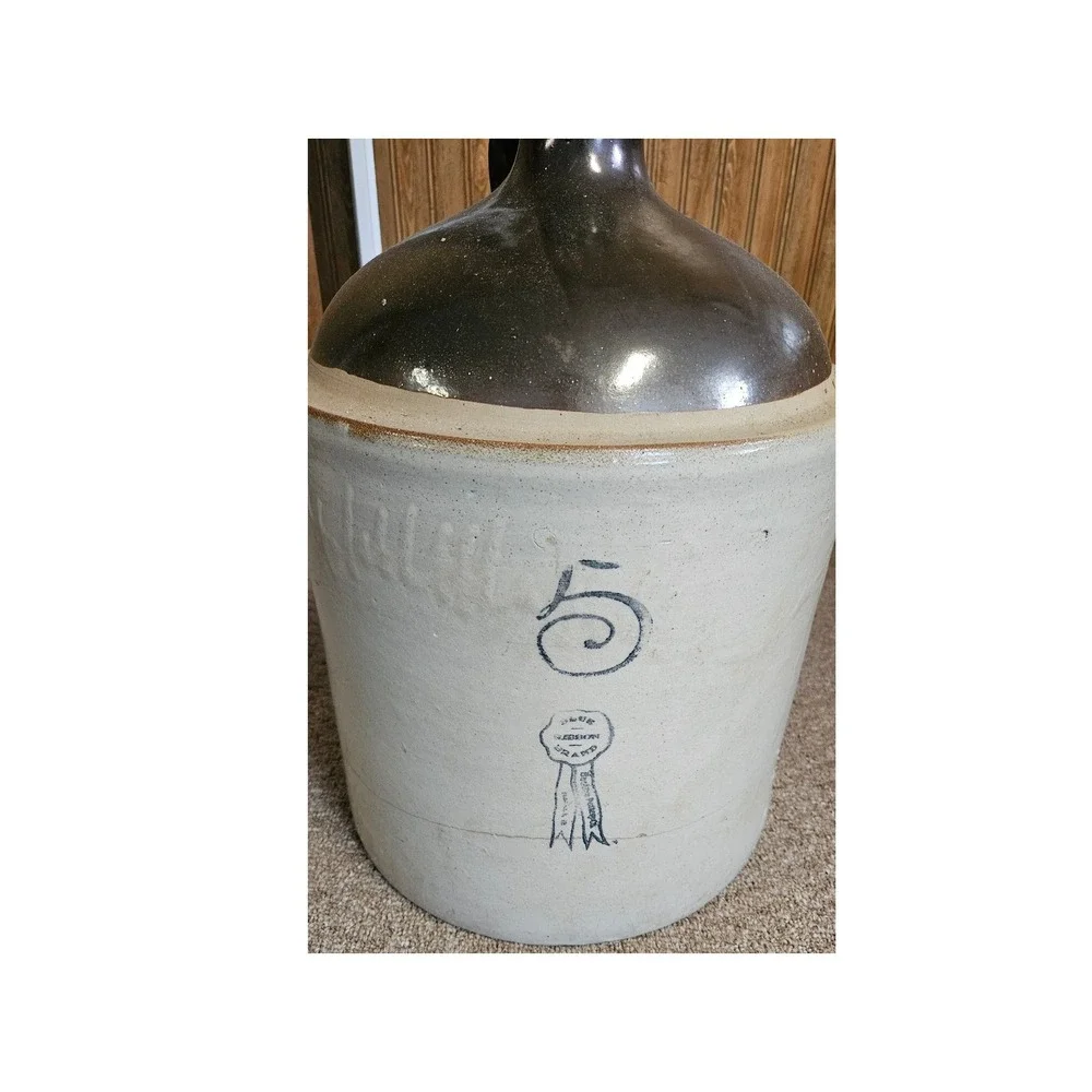 Antique Stoneware Crock Jug 5‎ Gallon Brown Glazed Top Farmhouse Decor Primitive